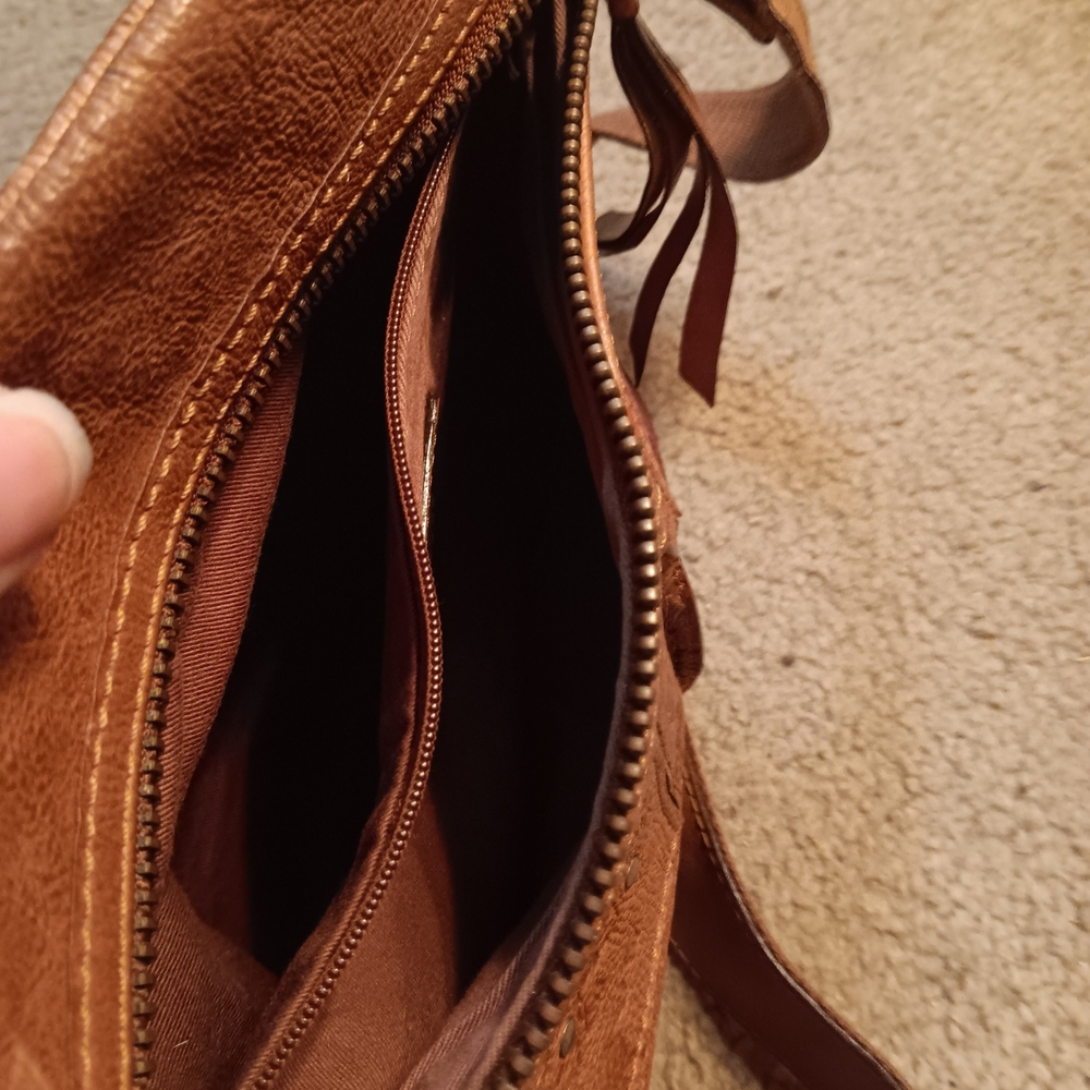 Fossil Patchwork Leather Brown Boho Crossbody Bag - image 7